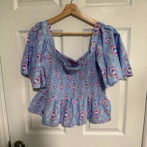Simply Southern Blue Top X Large Aztec print